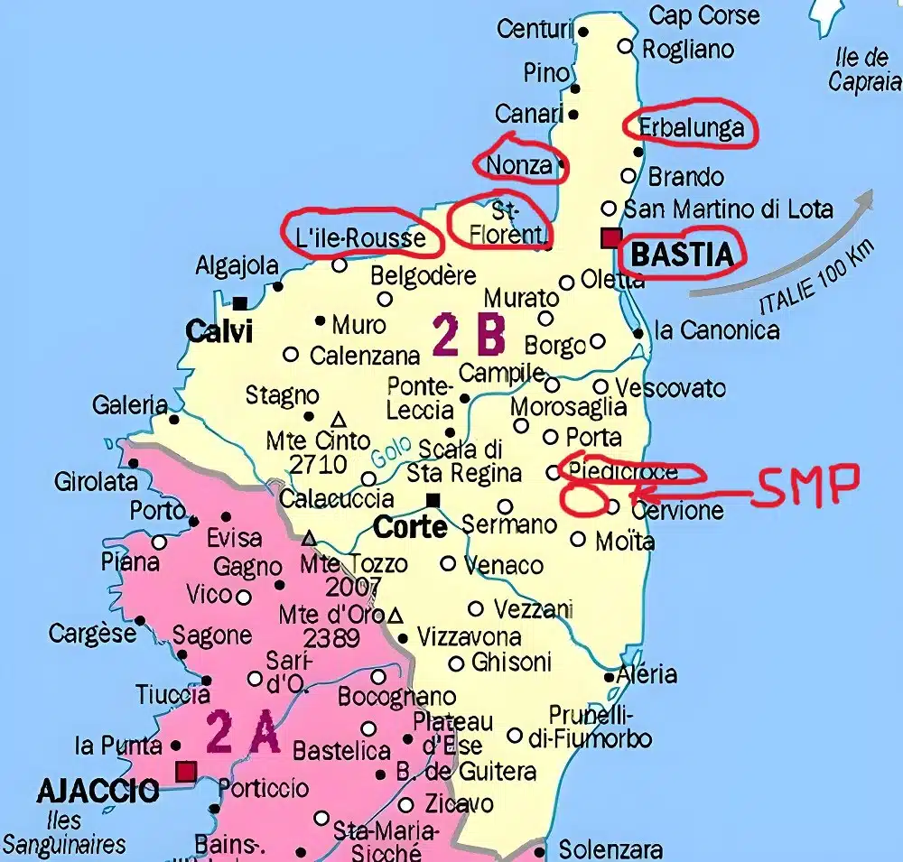 Carte Principales Villes Corses